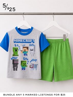 Minecraft Pajama Set Boys Size 12 Graphic Tee Shorts 2 Piece Summer Sleepwear